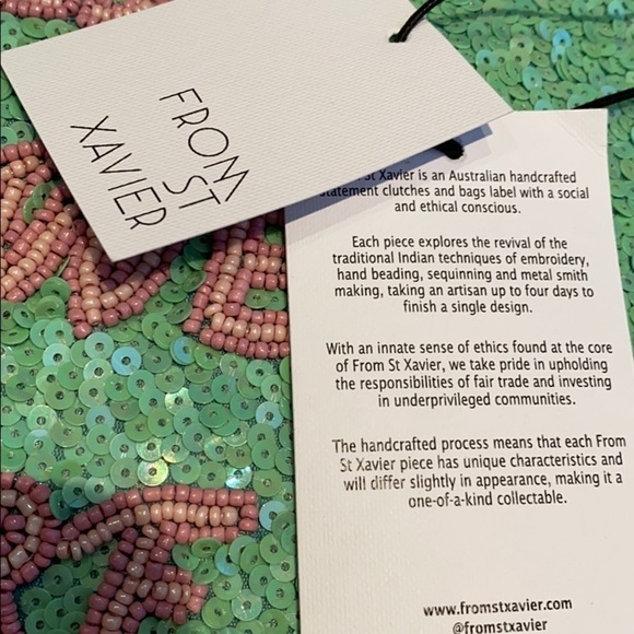 From St. Xavier Wish You Were Here green sequin clutch bag NWT - Picture 5 of 9